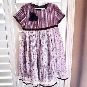 Trish Scully Girls Dress Size 4 Y2K Vintage Pleated Floral Stripe Made in USA